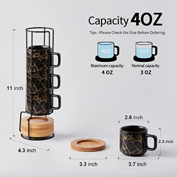 LUKA Porcelain Espresso Cups Set with Stand for Coffee Lovers