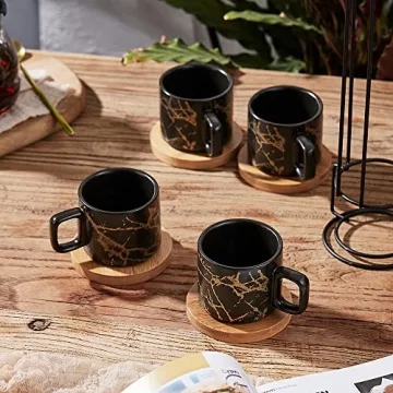 LUKA Porcelain Espresso Cups Set with Stand for Coffee Lovers