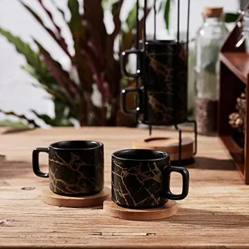 LUKA Porcelain Espresso Cups Set with Stand for Coffee Lovers