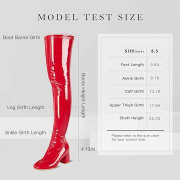 syztsho Thigh High Boots for Women Patent Leather PU Chunky Heel Over The Knee Boots Sexy Square Toe Side Zipper GOGO Boots Size US9 CN40