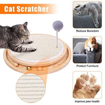 LMUGOOS Cat Scratcher, Cat Natural Sisal Scratching Pad, Kitten Interactive Toy with Ball Track Spri...