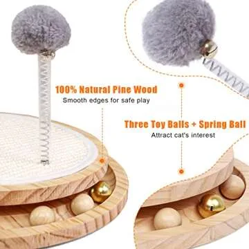 LMUGOOS Cat Scratcher, Cat Natural Sisal Scratching Pad, Kitten Interactive Toy with Ball Track Spring Ball for Chasing Hunting Mental Physical Exercise Puzzle
