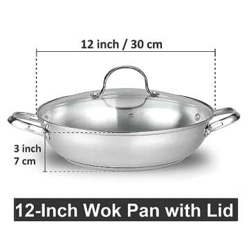 Cooks Standard Wok Stir Fry Pan with Glass Lid - 12 Inch Stainless Steel Classic