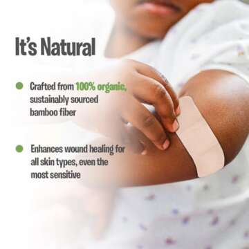 PATCH 100 Count Value Pack, Organic Natural Bamboo Eco-Friendly Adhesive Bandages for Abrasions & Grazes, Hypoallergenic Wound Care for Sensitive Skin, Compostable, Biodegradable, Latex & Plastic Free