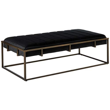 Vassy Modern Velvet Ottoman Bench with Brass Finish