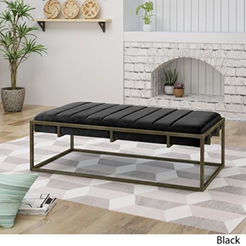 Vassy Modern Velvet Ottoman Bench with Brass Finish
