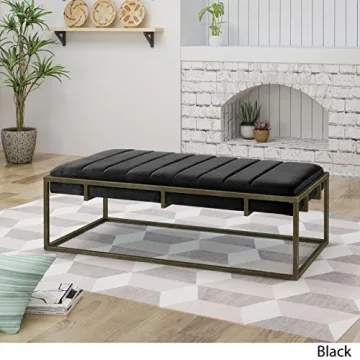 Vassy Modern Velvet Ottoman Bench with Brass Finish
