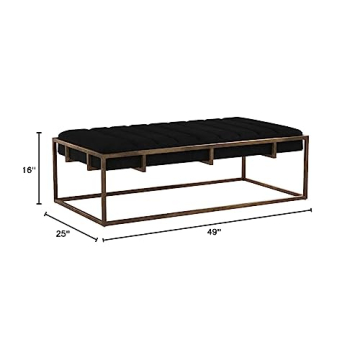 Vassy Modern Velvet Ottoman Bench with Brass Finish