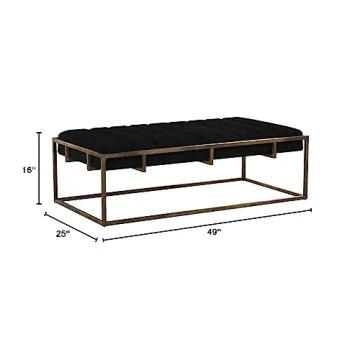 Vassy Modern Velvet Ottoman Bench with Brass Finish