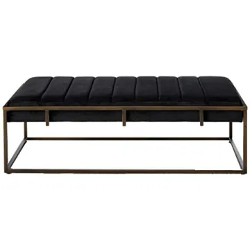 Vassy Modern Velvet Ottoman Bench with Brass Finish