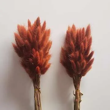 120pcs Bunny Tails Dried Flowers Plant Boho Pampas Grass 17 inch for Home Decor Wedding Bouquet Natural Flower Arrangements (Burnt Orange)