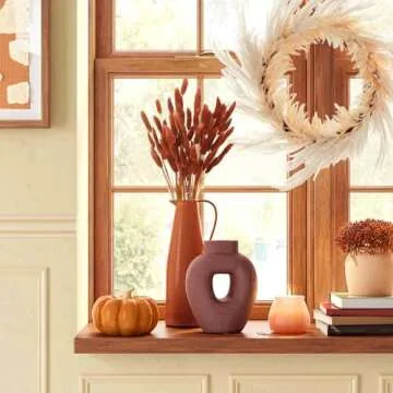 120pcs Bunny Tails Dried Flowers Plant Boho Pampas Grass 17 inch for Home Decor Wedding Bouquet Natural Flower Arrangements (Burnt Orange)