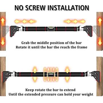 HAKENO Pull Up Bar for Doorway, Chin Up Bar Upper Body No Screw Installation - Width Adjustable With Locking Mechanism Door Frame Workout Bar - Home Fitness Equipment 501LBS