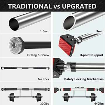 HAKENO Pull Up Bar for Doorway, Chin Up Bar Upper Body No Screw Installation - Width Adjustable With Locking Mechanism Door Frame Workout Bar - Home Fitness Equipment 501LBS
