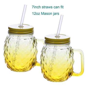 Dakoufish 8 Inch Clear Reusable Thick Plastic Replacement Drinking Straws for 12 oz &16 oz Mason Jar Tumblers,Set of 12 Pcs Straws with Cleaning Brush (8inch, Clear)