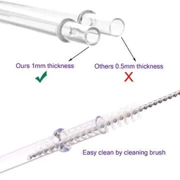 Dakoufish 8 Inch Clear Reusable Thick Plastic Replacement Drinking Straws for 12 oz &16 oz Mason Jar Tumblers,Set of 12 Pcs Straws with Cleaning Brush (8inch, Clear)