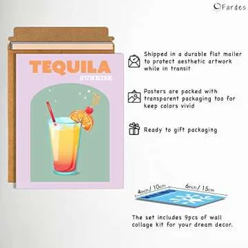 Preppy Room Decor Aesthetic Wall Art, Retro Cocktail Posters for Trendy Wall Decor, Preppy Pictures for Colorful, Preppy Wall Decor for Teen Girls Bedroom, Funny and Funky Poster Set