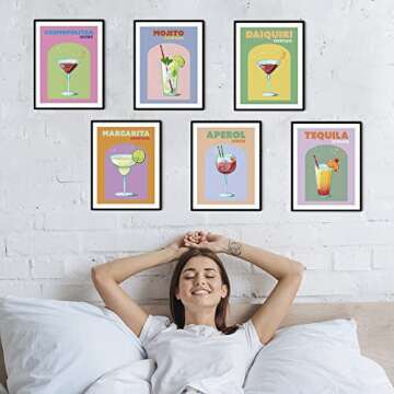 Preppy Room Decor Aesthetic Wall Art, Retro Cocktail Posters for Trendy Wall Decor, Preppy Pictures for Colorful, Preppy Wall Decor for Teen Girls Bedroom, Funny and Funky Poster Set