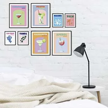 Preppy Room Decor Aesthetic Wall Art, Retro Cocktail Posters for Trendy Wall Decor, Preppy Pictures for Colorful, Preppy Wall Decor for Teen Girls Bedroom, Funny and Funky Poster Set
