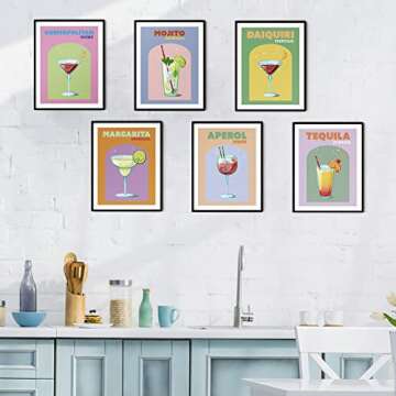 Preppy Room Decor Aesthetic Wall Art, Retro Cocktail Posters for Trendy Wall Decor, Preppy Pictures for Colorful, Preppy Wall Decor for Teen Girls Bedroom, Funny and Funky Poster Set