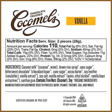 Cocomels Chocolate-Covered Vanilla Coconut Milk Caramel Squares, Organic Vegan Candy, Vanilla (15 Packs of 2)