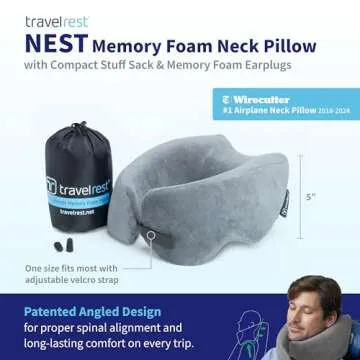 TRAVELREST Nest Memory Foam Travel Neck Pillow, Advanced Support for Long Flights, Patented Design, ...