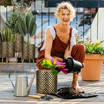 HSORNA Planters for Indoor Plants, Large Plant Pots with Gold Legs, 8.3/9.7/11.3 Inch Metal Flower Pots for Mid Century Modern Living Room, Corner, Garden, Patio, Black Gold Outdoor Planter Set of 3