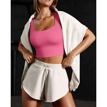 OQQ Women's 3 Piece Tank Tops Ribbed Seamless Workout Exercise Shirts 2025 Summer Basic Camis Black Coral White