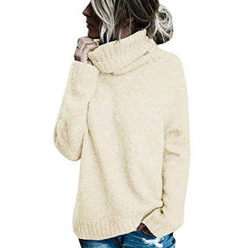 FISACE Women's Cozy Oversized Turtleneck Pullover - A-White