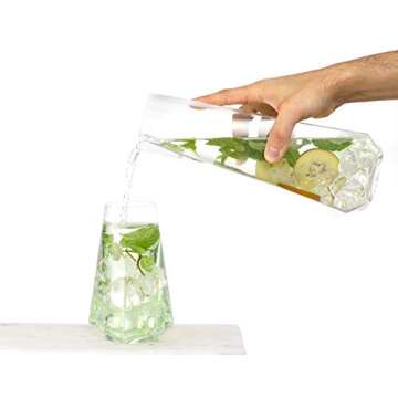 JoyJolt Infiniti 43Oz Deluxe Glass Pitcher - Premium Quality Crystal Lemonade & Sangria Pitcher - Elegant Classic Design - Perfect for Fruit Infusion & Iced Tea