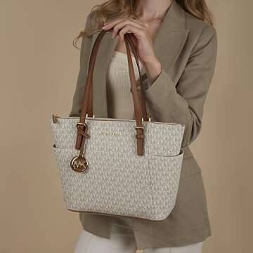 MICHAEL Michael Kors Jet Set Item East/West Top Zip Tote Vanilla/Acorn One Size