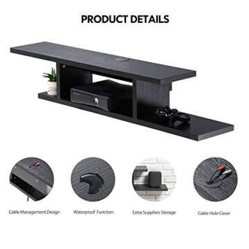 FITUEYES Concise Floating TV Stand Shelf - Wall Mounted Entertainment Center Media Console Component Wall Cabinet, Black, 50"
