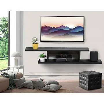 FITUEYES Concise Floating TV Stand Shelf - Wall Mounted Entertainment Center Media Console Component Wall Cabinet, Black, 50"