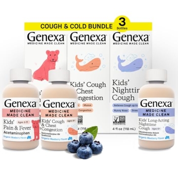 Genexa Kids' Clean Cough, Pain & Fever Relief Value 3-Pack, Dye Free, 0% Artificial Additives, Cough...