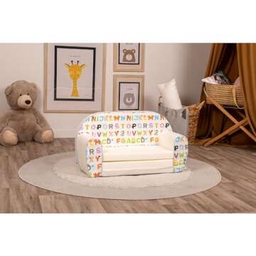 Delsit Toddler Sofa & Kids Couch - 2 in 1 Foldable Soft, Comfy Couch & Furniture with Washable Cover - Durable & Lightweight Design - Perfect for Playrooms, Bedrooms & Nurseries | (The Alphabet Sofa)