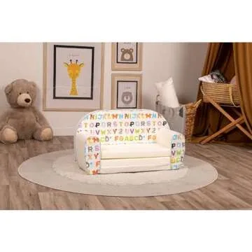 Delsit Toddler Sofa & Kids Couch - 2 in 1 Foldable Soft, Comfy Couch & Furniture with Washable Cover - Durable & Lightweight Design - Perfect for Playrooms, Bedrooms & Nurseries | (The Alphabet Sofa)