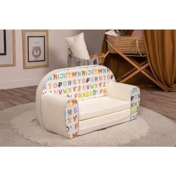 Delsit Toddler Sofa & Kids Couch - 2 in 1 Foldable Soft, Comfy Couch & Furniture with Washable Cover - Durable & Lightweight Design - Perfect for Playrooms, Bedrooms & Nurseries | (The Alphabet Sofa)