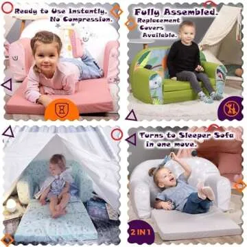 Delsit Toddler Sofa & Kids Couch - 2 in 1 Foldable Soft, Comfy Couch & Furniture with Washable Cover - Durable & Lightweight Design - Perfect for Playrooms, Bedrooms & Nurseries | (The Alphabet Sofa)