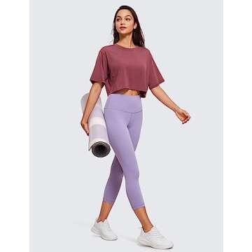 CRZ YOGA Women's Pima Cotton Workout Crop Tops Short Sleeve Yoga Shirts Casual Athletic Running T-Shirts Misty Merlot Small