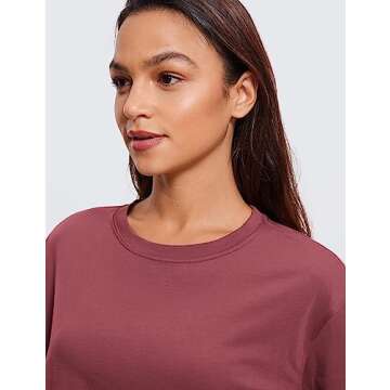 CRZ YOGA Women's Pima Cotton Workout Crop Tops Short Sleeve Yoga Shirts Casual Athletic Running T-Shirts Misty Merlot Small