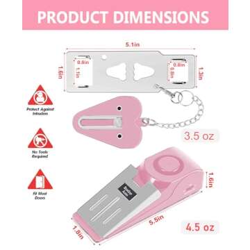 MBBEST Hotel Door Lock & Door Stop Alarm,Dual Protection Security Devices Pocket Door Stopper Self Defensey Tools for Hotel Travel Home Apartment House, Pink/Pink