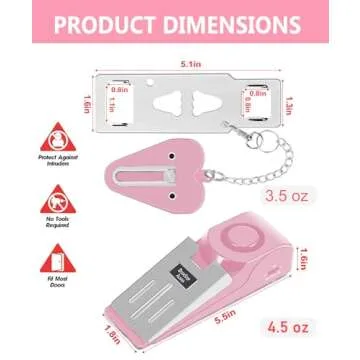 MBBEST Hotel Door Lock & Door Stop Alarm,Dual Protection Security Devices Pocket Door Stopper Self Defensey Tools for Hotel Travel Home Apartment House, Pink/Pink