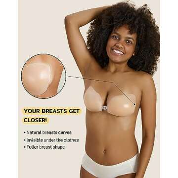 Niidor Adhesive Bra Silicone Strapless Sticky Bra for Women Push Up Invisible Backless Bra for Dress Wing-Shape