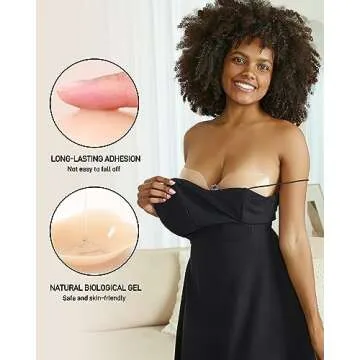Niidor Adhesive Bra Silicone Strapless Sticky Bra for Women Push Up Invisible Backless Bra for Dress Wing-Shape
