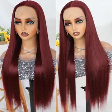 Lezaxiu Burgundy Synthetic Lace Front Wig for Stylish Women