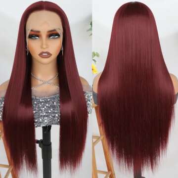 Lezaxiu Burgundy Synthetic Lace Front Wig for Stylish Women