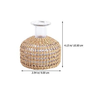 Cabilock Rustic Glass Flower Vase with Rattan Cover