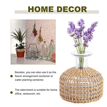 Cabilock Rustic Glass Flower Vase with Rattan Cover