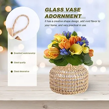 Cabilock Rustic Glass Flower Vase with Rattan Cover