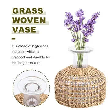 Cabilock Rustic Glass Flower Vase with Rattan Cover